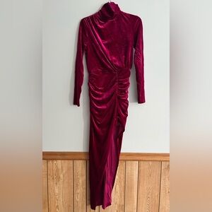 Lena Fuschia Asymmetrical Ruched Long Sleeve Dress